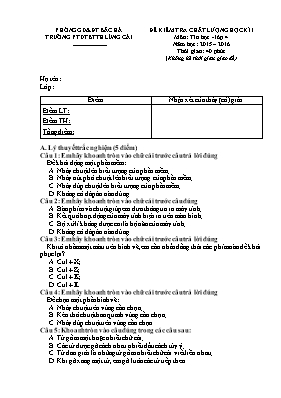 Đề kiểm tra chất lượng học kỳ I môn Tin học Khối 4 - Năm học 2015-2016 - Trường PTDTBT TH Lùng Cải